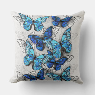 Cojín Decorativo Composición de las mariposas blancas y azules