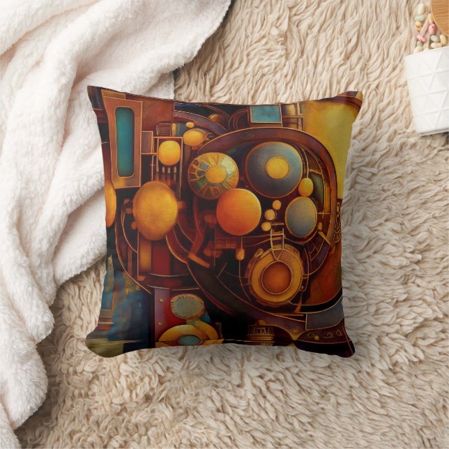 Cojín Decorativo Composición de Orbe Mecánico Steampunk (Manta)