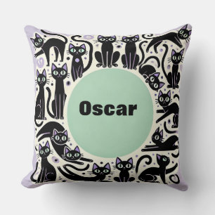 Cojín Decorativo Composición juguetona de gatos negros