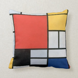 Cojín Decorativo Composición rojo, amarillo, azul, negro, mondrian