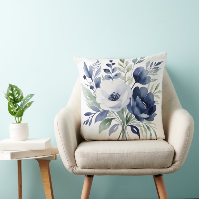 Cojín Decorativo Comprimido azul y floral blanco (Silla)