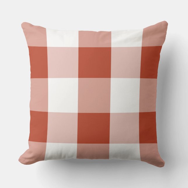Cojín Decorativo Comprobación de búfalo rojo y blanco (Anverso)