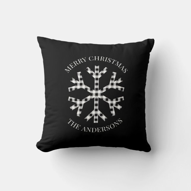 Cojín Decorativo Comprobación personalizada de búfalo blanco negro  (Anverso)