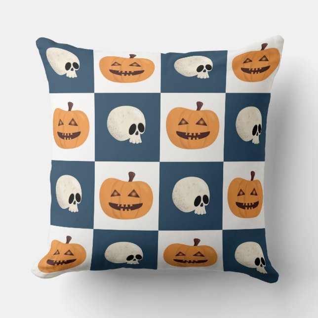 Cojín Decorativo Comprobaciones de calaveras y calabazas (Anverso)