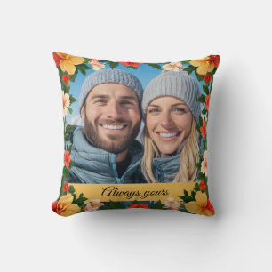 Cojín Decorativo Compromiso amarillo y verde floral foto novio