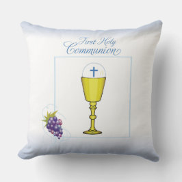 Cojín Decorativo Comunión del niño primero, cáliz con huésped y uva
