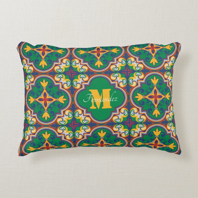 Cojín Decorativo Con Azulejos monogramo, patrón de Lisboa (Anverso)