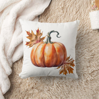 Cojín decorativo con calabaza y hojas de otoño