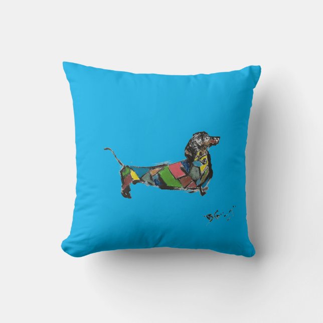 Cojín decorativo con colorido Dachshund (Anverso)