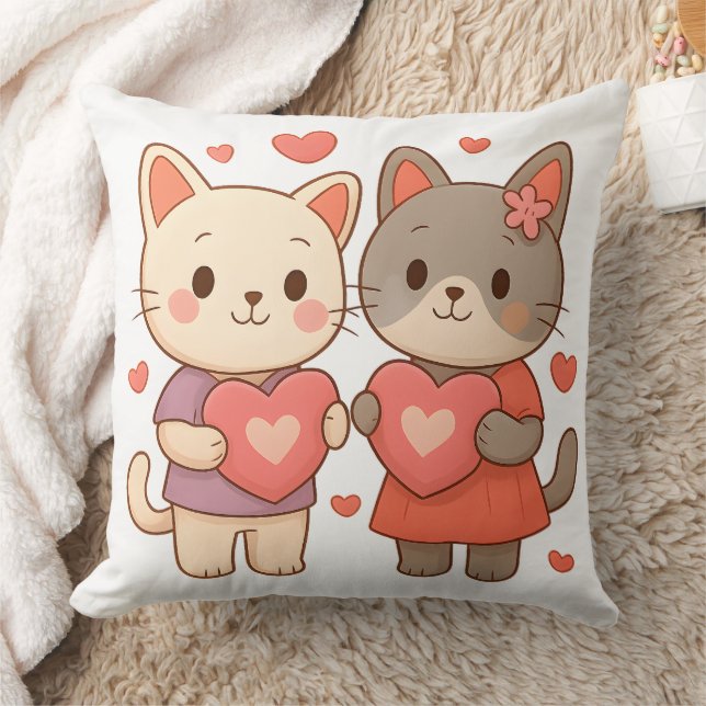 Cojín Decorativo con Gatitos y Corazón de Conejito (Manta)