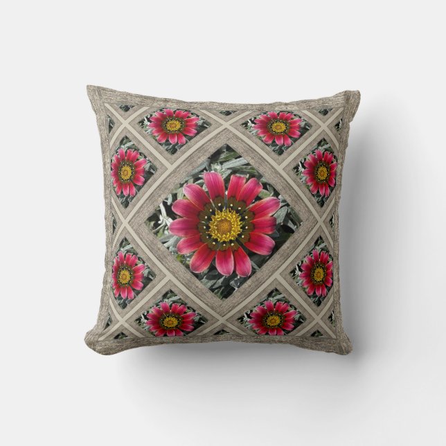 Cojín decorativo con hermosas Gazanias (Anverso)