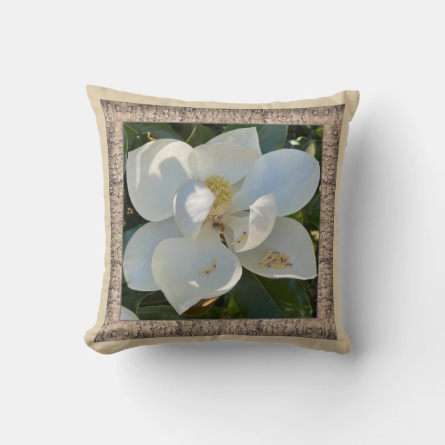 Cojín decorativo con Magnolia Blanca (Anverso)