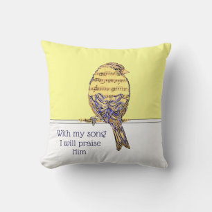 Cojín Decorativo Con mi canción lo alabo Biblia Scripting Bird