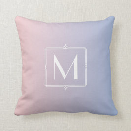 Cojín Decorativo Con monograma azul del cuarzo color de rosa de la