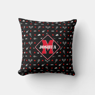 Cojín Decorativo Con nombre 🎾 🎾 de tenis en blanco y negro