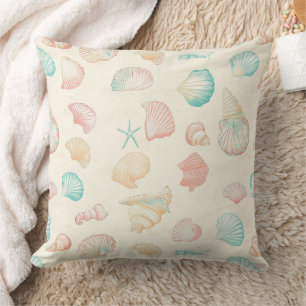 Cojín Decorativo Concha de caracol pastel estrella de mar azul melo