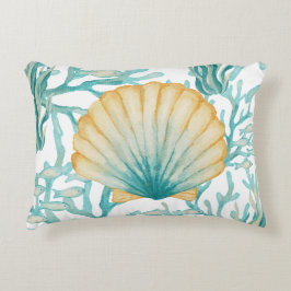 Cojín Decorativo Concha de mar acuarela azul verdoso