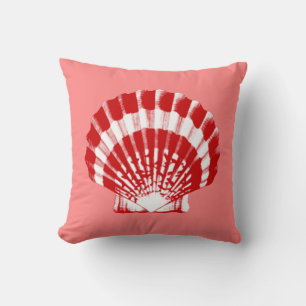 Cojín Decorativo Concha de mar - rojo profundo y blanco sobre fresa