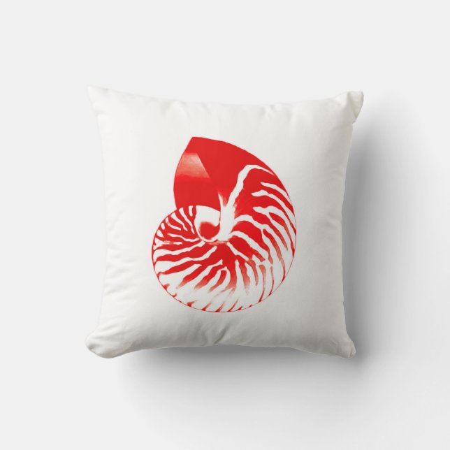 Cojín Decorativo concha de nautilo - rojo oscuro y blanco (Anverso)