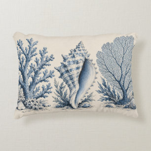 Cojín Decorativo Concha y Coral Azul Vintage