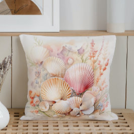 Cojín Decorativo Conchas al pastel con acuarela