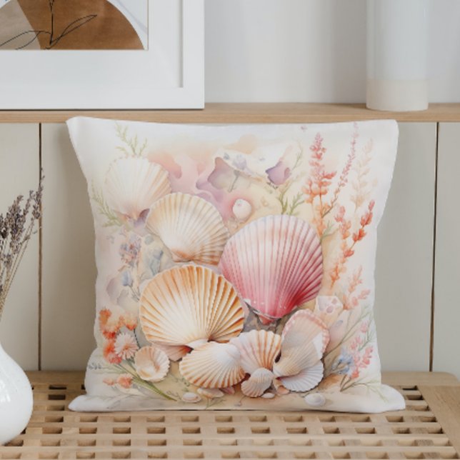 Cojín Decorativo Conchas al pastel con acuarela (Subido por el creador)