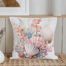 Cojín Decorativo Conchas al pastel con acuarela