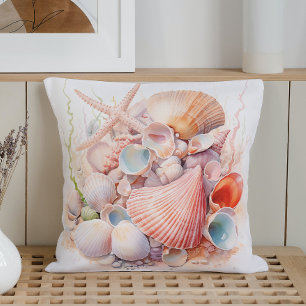 Cojín Decorativo Conchas al pastel con acuarela