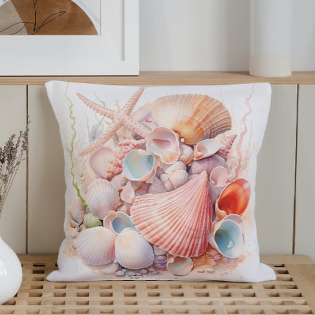 Cojín Decorativo Conchas al pastel con acuarela (Subido por el creador)