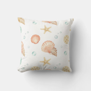Cojín Decorativo Conchas de acuarela Perlas Patrón costero
