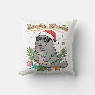 Cojín Decorativo Conchas de cascabel Santa manatí Navidad tropical