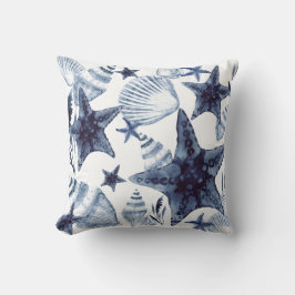 Cojín Decorativo Conchas de Estrella de Mar Azul Marino y Blanco Pa