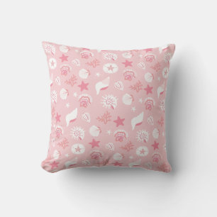 Cojín Decorativo Conchas de mar y coral rosa pastel sin patrón de c