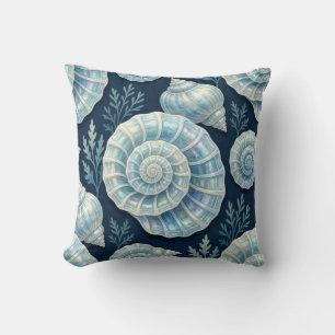 Cojín Decorativo Conchas de Opal Blanco y Azul Costero