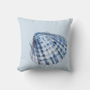 Cojín Decorativo Conchas Marinas Azules y Blancas Costeras