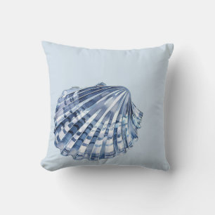 Cojín Decorativo Conchas Marinas Azules y Blancas Costeras