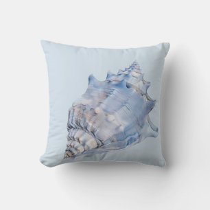 Cojín Decorativo Conchas Marinas Azules y Blancas Costeras