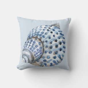 Cojín Decorativo Conchas Marinas Azules y Blancas Costeras