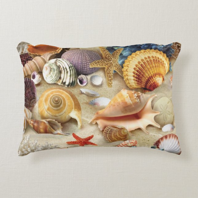 Cojín Decorativo conchas marinas en la playa (Anverso)