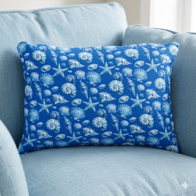 Cojín Decorativo Conchas marinas. Náutico. Cobalto azul.  (Subido por el creador)