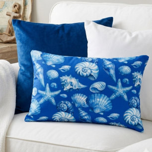Cojín Decorativo Conchas marinas. Náutico. Cobalto azul. 