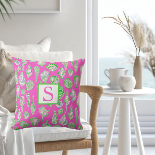Cojín Decorativo Conchas Preppy / Monograma Playa Costera Rosa