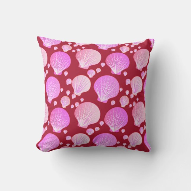 Cojín Decorativo Conchas rosadas sobre un fondo burdeos (Anverso)