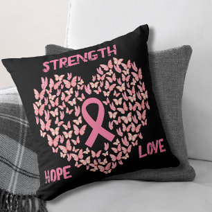 Cojín Decorativo Conciencia del Cáncer de Mama Corazón de Mariposa