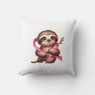 Cojín Decorativo Conciencia del Cáncer de Mama Perezoso Lindo Cinta