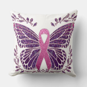 Cojín Decorativo Conciencia sobre el cáncer de mama Butterfly Flora