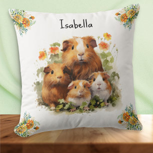 Cojín Decorativo Conejillos de Indias Flores Marigold Personalizada
