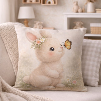 Cojín Decorativo Conejito Adorable con Mariposa Neutral para Guarde