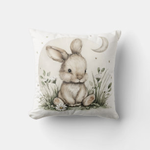 Cojín Decorativo Conejito adorable de acuarela con luna y estrellas