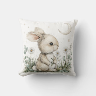 Cojín Decorativo Conejito adorable de acuarela con luna y estrellas